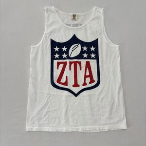 ZTA Zeta Tau Alpha Comfort Colors Football Tank Top Size M White Cotton Preppy